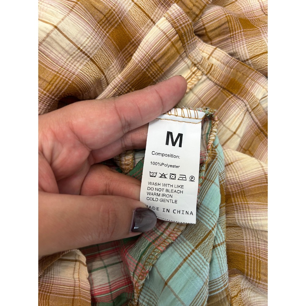 Patchwork Plaid Babydoll Dress Cottagecore Lagenlook Oversized Tunic Medium - Picture 8 of 9